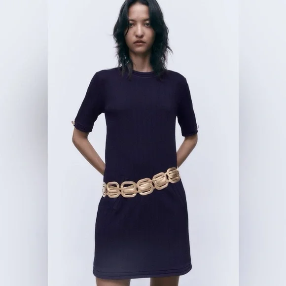 NWT ZARA GOLD BUTTON KNIT MINI DRESS